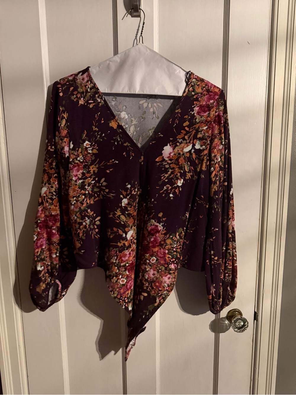 lovestitch Plum Floral V-Neck Tie bottom Hem Blouse
